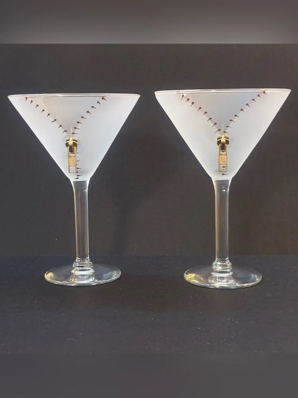 Frosted Martini Asrta Glasses with Gold Zipper Accent - Set of 2